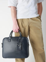 Leather Frandres Briefcase 2 Compartments Etrier Blue flandres EFLA8252-vue-porte